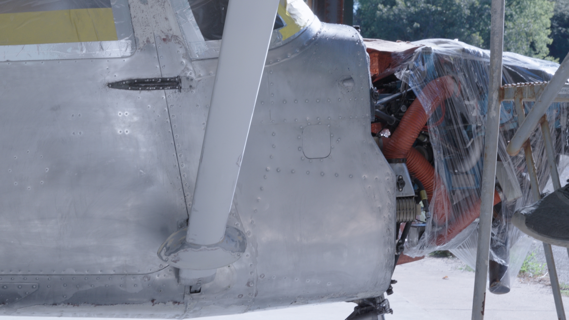 N35715 — engine cowling masked for painting